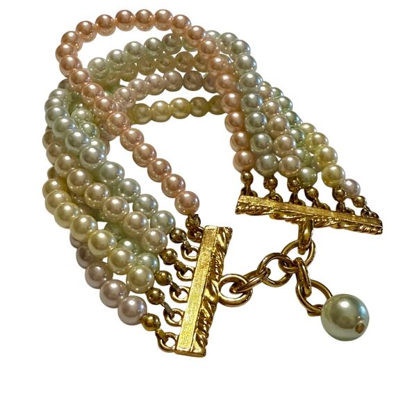 Joan Rivers Jewelry - Vintage 90s Joan Rivers Pastel Pearl Six Strand Bracelet